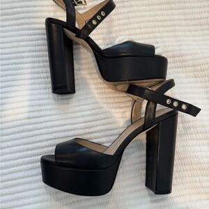 Stuart Weitzman Ryder 95 Black Platform Heels with Ankle Strap